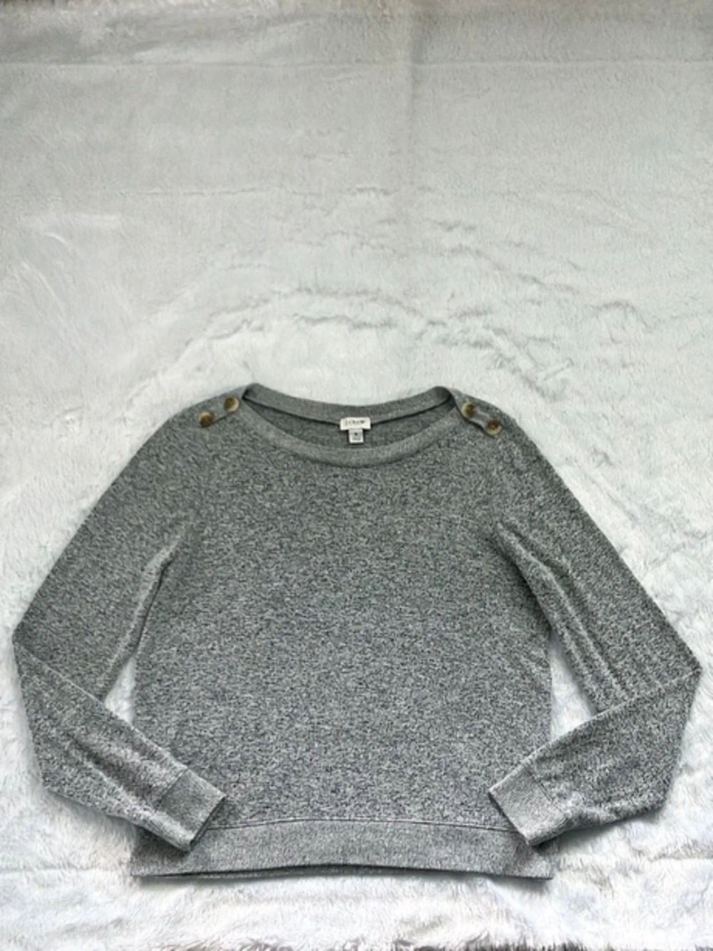 J. Crew Gray and Black Marled Sweater with Shoulder Buttons, Size Small